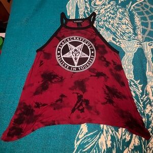 Blackcraftcult Clothing Red & Black Acid Wash Halter Top NEW